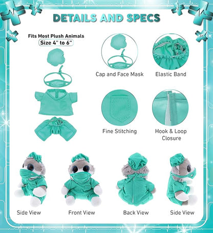 DolliBu Stuffed Animal Doctor Teddy Bear Dress Up - Cute Bear Costume Set with Surgical Cap, Mask, Scrub Shirt and Pants, Stuffed Animal Clothing Set, Collectible Teddy Bear Clothes Gift