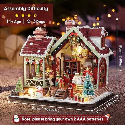 Christmas Miniature Dollhouse Kit, DIY Miniature House Kits for Adults, Mini Model Building Sets with Furniture, Snowman and Christmas Tree, Wooden House Kit Decoration Gift