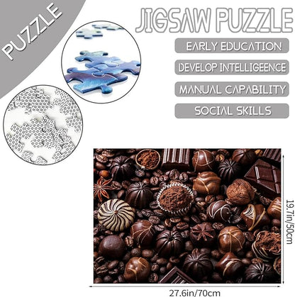 Tucocoo Chocolate Sweets Cocoa Jigsaw Puzzle 1000 Pieces Puzzles for Adults, Coffee Beans Art Jigsaw Puzzles for Challenging Family Activity Games Brown DIY Handwork Puzzle for Home Decor Gifts