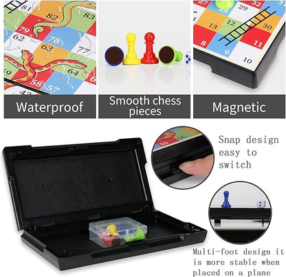 KIDAMI Magnetic Snakes and Ladders Game Set with Storage Box, Folding Design and Light-Weight, Gift for Kids and Adults (9.75 Inches)