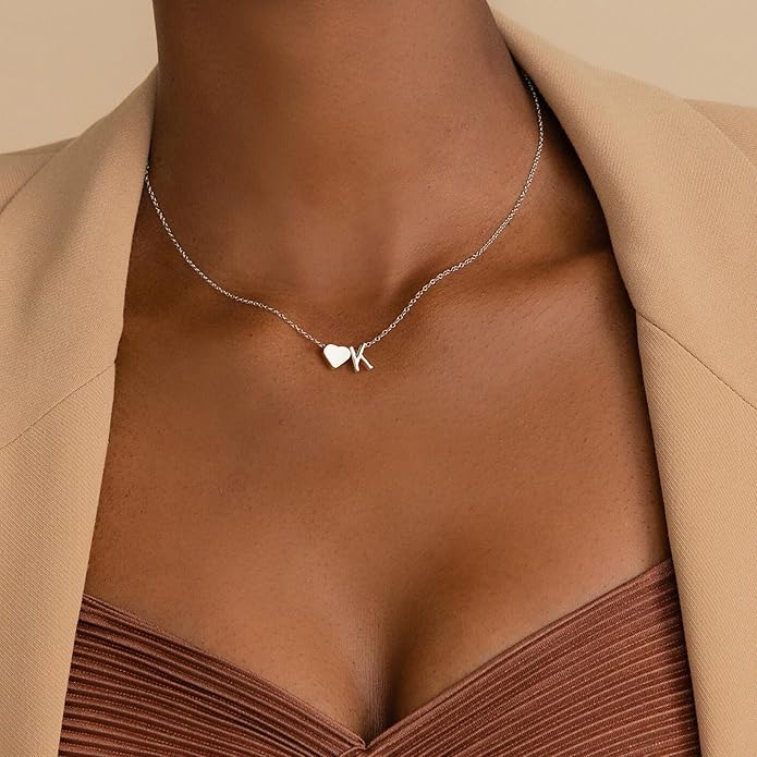 Turandoss Heart Initial Necklace for Women Teen Girls - 18K Gold Plated Letter A-Z Pendant Necklace Dainty Heart Necklaces Tiny Initial Necklaces Birthday Gifts for Women Jewelry