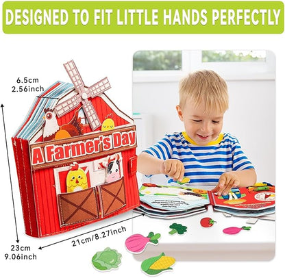 Busy Board for Toddlers 1-3, Farm Animals Quiet Busy Book for 1 Year Old, Felt Montessori Toys Educational Learning Activity Books, Airplane Car Travel Toys for Boys Girls Kids Birthday Gifts