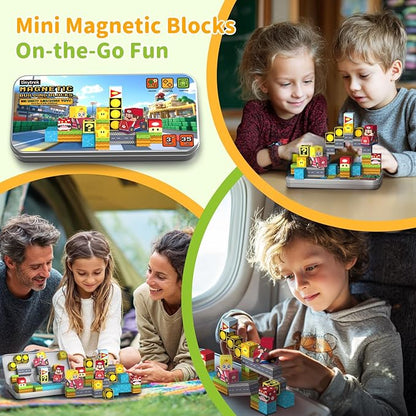 Magnetic Blocks-35 PCS Magnetic Cubes Magnets Building Blocks Toddler Toys for Age 3-4 5-7 6-8,STEM Sensory Toys Birthday Gifts for 3+ Years Old Boys & Girls (Racing Adventure)