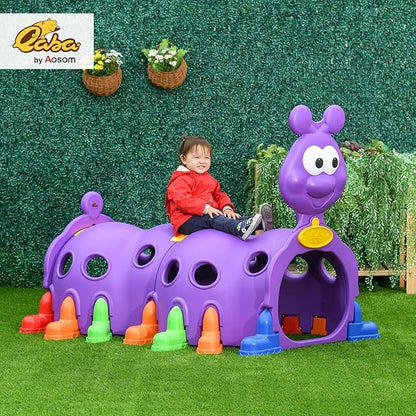 Qaba Caterpillar Tunnel, Toddler Tunnel for Kids Crawl and Climb Through, Kids' Play Structure Indoor Outdoor, 2 Sections, Purple