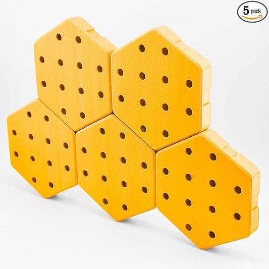 Hexagon Pegboard Tiles, 4.5"x4" each, 5-Pack, Normal-Sized Holes, Make Custom Designs, Easiest to Mount, Expand Existing Pegboard or Fill In Unused Space, Hexboard (Sunshine Yellow, 4 Inch)