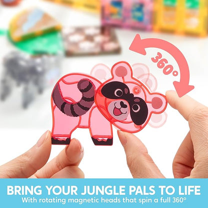 SYNCFUN Magnetic Building Tiles Jungle Animal Set for Kids, 50PCS Including 7 Cute Animals, Educational STEM Toy for Boys & Girls Ages 3-5 4-8, Christmas Birthday Party Gift for Toddlers