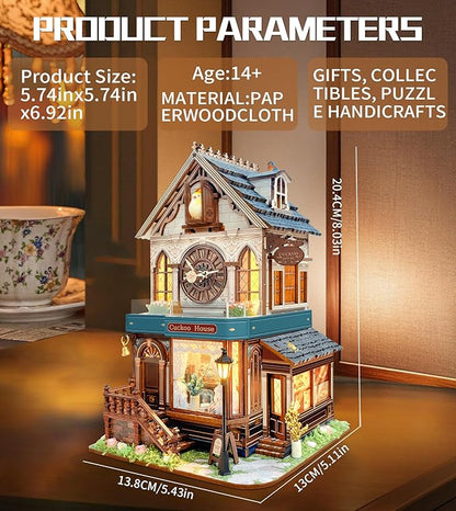 Roroom DIY Miniature Doll House with Furniture Dollhouse Kit for Adults and Teens,Booknook Tiny House Bookshelf Decor Mini 3D Wooden Puzzle, Gifts for Family, Friends (SQ61-cuckoo House)