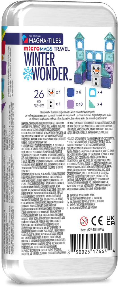 Magna-Tiles microMAGS Winter Wonder Travel Set 26-Piece Magnetic Construction Set, The Original Magnetic Building Brand