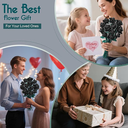Black Rose Building Blocks Set for Kids, 634PCS Flower Bouquet Brick Toy, Romantic Gift for Girls, Women, Valentine's Day, Birthday, Mother's Day, Halloween, DIY Artificial Plant for Home Decor