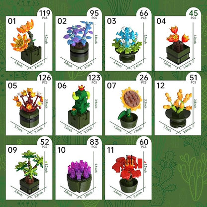 NUTCRACKER 12Pcs/Set Succulent Flower Building Set, Flower Bonsai Botanical Collection Toy Building Kit, DIY Mini Flower Model Home Decor, Easter Birthday Gift for Adult Women Girls (987 Pieces)