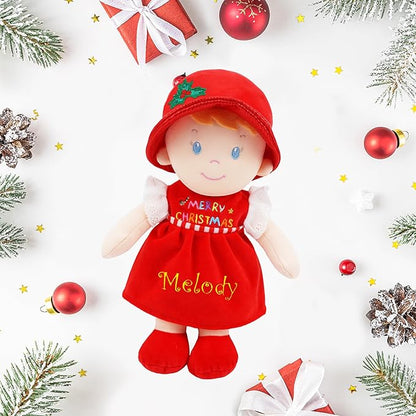 June Garden Personalized Soft Dolly Emilia - Stuffed Soft Baby Doll for Birth and Up with Custom Name - Christmas Special Edition