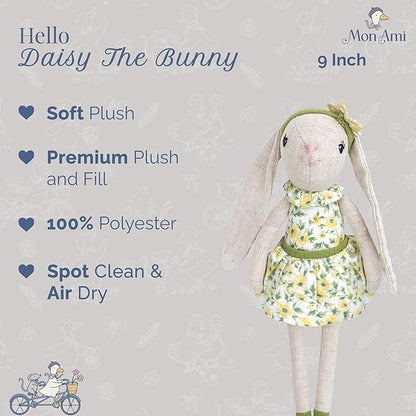 MON AMI Daisy The Bunny Stuffed Doll - 9", Soft & Cuddly Plush Animal Doll, Use as Toy or Room Décor, Great Gift for Kids of All Ages