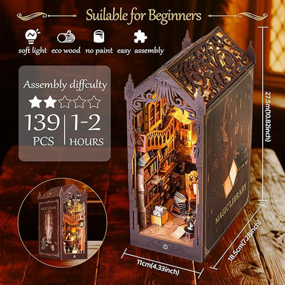 Book Nook Kit for Adult DIY Booknook Dollhouse Miniatures Bookshelf Insert Library Decor 3D Wooden Puzzle