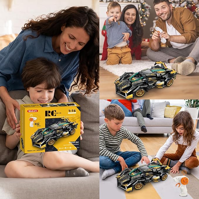 402 Piece Remote Control Racing Car Building Set for Kids,STEM 1:16 technology Sports Car Collection Model Brick Kit,Rechargeable RC Sports Cars Toy Set Gift for 6 7 8+ Year Old Boys and Girls