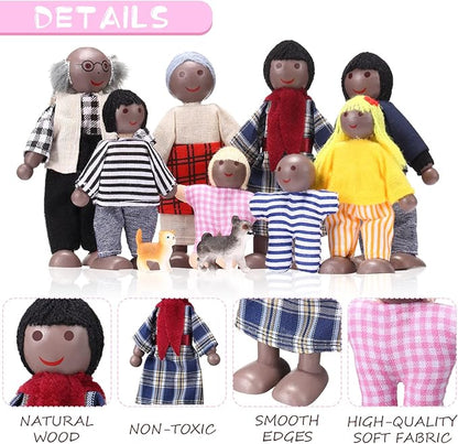 Skylety 10 Pcs Wooden Dollhouse Set of Mini People Figures Dollhouse Dolls Wooden Doll Play Figures Accessories(Stylish Style)