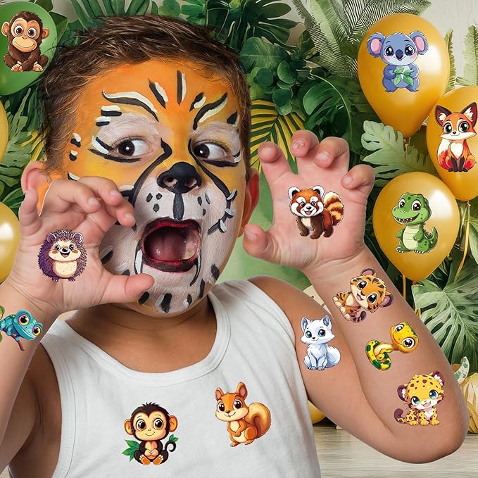 JCFIRE Larger Temporary Tattoos For Kids, 102 Styles Mixed Cute Animals Stickers Birthday Party Favors for Kids 3-5 4-8, Goodie Bag Stuffers Party Supplies Decoration Gifts Activities Games Christmas