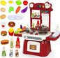 Kitchen Set for Toddler with Sound and Light，Pretend Cooking Food Set,Kids Kitchen Playset，Play Sink with Running Water and Electronic Induction Stove，Kitchen Accessories (red Kitchen Set)