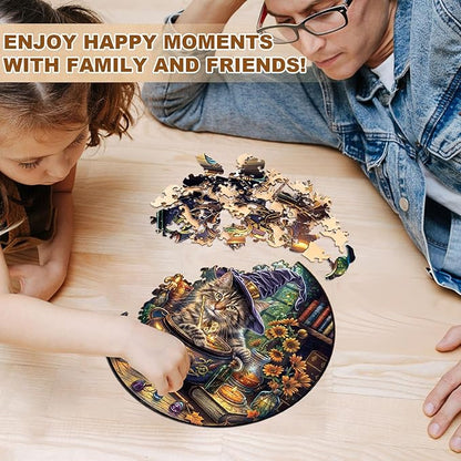 KAAYEE Wooden Puzzles for Adults, 3D Visual Effect Magic Feline Cat Wooden Jigsaw Puzzle Unique Shape Wood Puzzle Adult, 3D Effect Flat Puzzle Birthday Family Game (L-13.4 * 13.4 in-280pcs)