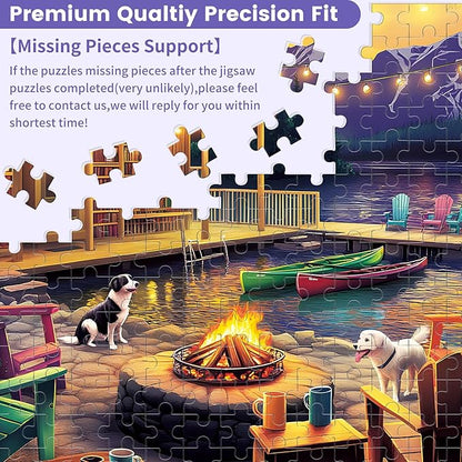 500 Pieces Dog Puzzles for Adults, Evening Bonfire Puzzle for Adults Children Seniors, Retro Style Puzzle 500 Pieces, Gift for Birthday, Home Decor, Fun for Family Entertainment(20.5 * 15 in)