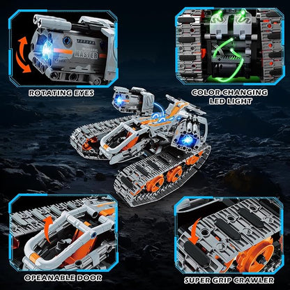5-in-1 Building Toys with LED Light, APP & Remote Control Building Block Set, 604 PCS RC Tech Rechargeable Tank Robot Sleigh Tracked Racer Toy, Gift for Kids Boys Girls Ages 6 7 8 9 10 11 12+