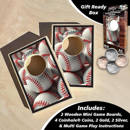 Coinhole Desktop Coin Bouncing Party Game Set | Tabletop Cornhole Board Game | Small Cornhole Travel Game Includes Coins