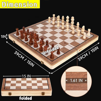 Chess Board Sets, 15 Inch Magnetic Chess Set for Adults & Kids, Checkers Board Game, Handmade Folding Chess Boards with 2 Extra Queens by Kiapeak