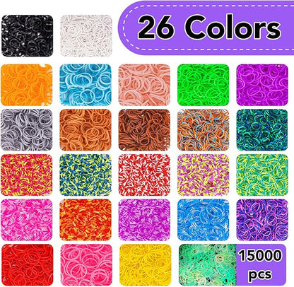 18500+ Bracelet Making Kit Rubber Band, 26 Colors Rubberband Bracelet Kit with 3 Layer Container Includes Glow-in-The-Dark Rubber Bands, Bracelet Making Refill Kit Birthday Gift for Kids(Purple)