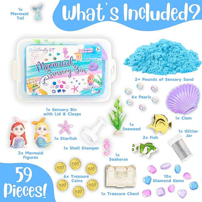 Premium 38 PCS Mermaid Sensory Sand Bin with 2 lb Magic Sand,Seashell Stamp, Sensory Bin & Treasure Accessories – Perfect for Creative Play and Learning, Ideal Gift
