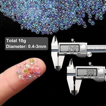 Iridescent Glass Tiny Bubble Beads, 0.4-3mm 10g No Hole Micro Mini Round Sky Blue Water Droplets Beads - Applications: for Resin Filler, Nail Art, Dollhouse Bath Tub