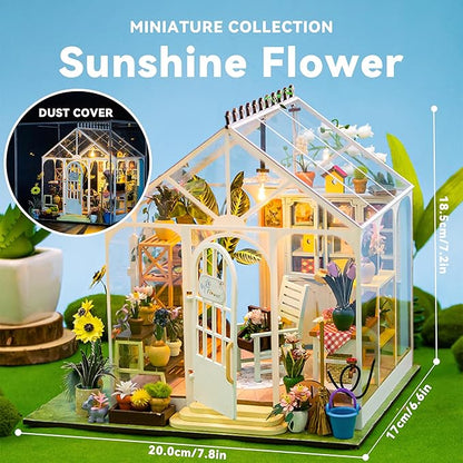 Flever DIY Miniature House Kit, Tiny Home Kit with LED Light, Mini House Build Craft Kits for Adults and Teens, Home Decor Creative Gift for Family/Friends(Sunshine Flower)