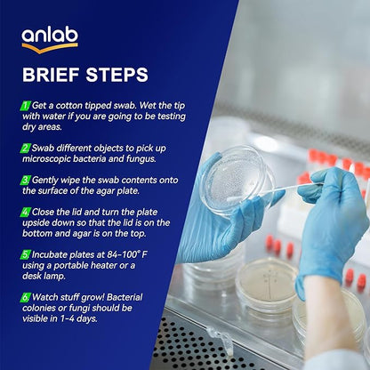 anlab™ Nutrient Agar Petri Dishes Science Project Kit | Pre-Poured Agar Plates and Cotton Swabs for Science Experiments | Bacteria Science Kit - Sealed Separately (Items of 10)
