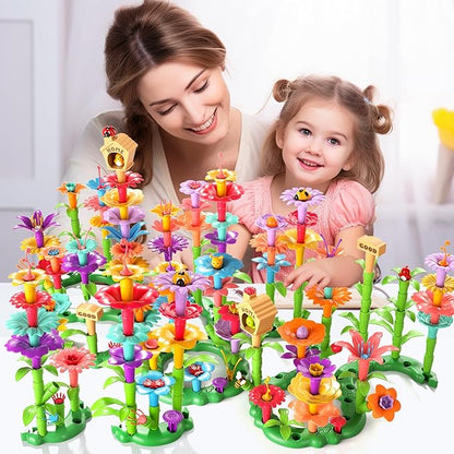 Flower Garden Building Toys for Girls, Educational Activity Preschool Birthday Gifts for 3 4 5 Year Old Girls, Toddler Building Stem Toys for Kids Toddlers Ages 3-5