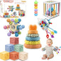 Baby Toys 0-6-12 Months,Montessori Toys for babise 0-6-12-18 Months,Incl Pull String Toy & Shape Sorter & Stacking Building Block & Manhattan ball & Baby Blocks，montessori baby toys for 1 + year