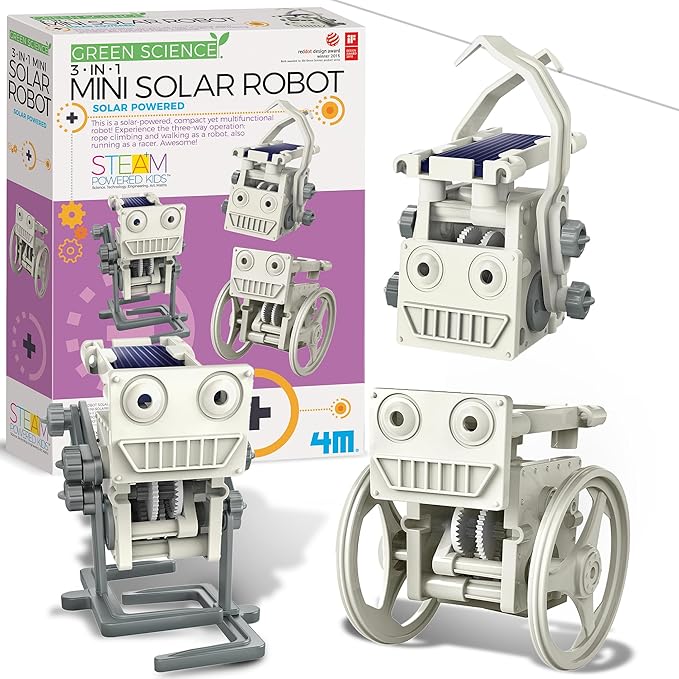 Green Science - 3-in-1 Mini Solar Robot Toys - STEM Toys Educational Kit for Kids - Solar Powered Climbing, Walking & Running Robots - DIY Science Experiment Toy for Learning & Fun