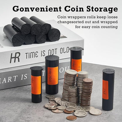 Coin Storage Tubes Set,50 Coins per Tube, Durable Plastic ，Dimes, Black ，a Box 25pcs