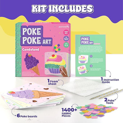 jackinthebox Poke Poke Art for Kids - Candyland Theme, Mess-Free Fabric Art and Craft, Flower Pressing Kits, Gift for Kids, Girl Gifts, DIY Activity Boy Gift, Toys for Girls and Boys Ages 4 5 6 7 8