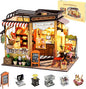 Miniature House Kit Julia Bakery, DIY Dollhouse Kit for Adults with Furniture & LED, Tiny House Kit Wooden Craft Gift for Adults Women Teens
