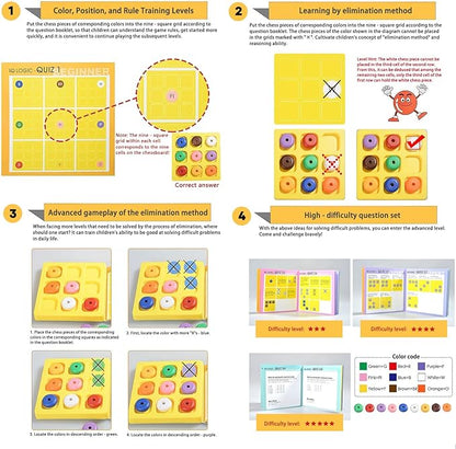 9-color puzzle game, IQ Logic positioning for kids Ages 3 and Up. Travel game for car. STEM toys with 60 sets of questions beginner to advanced levels. Educational Strategy board game as gifts for kid