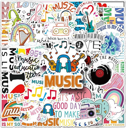 100PCS Music Stickers, Funny Music Gifts for Student Vinyl Waterproof for Water Bottle Laptop Luggage Guitar Gifts for Teens Girls Kids Adult Students