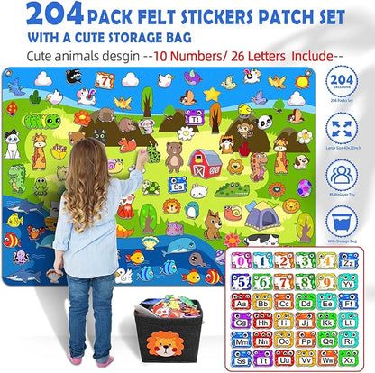 204Pcs Animals Felt Busy Board Story Set with Storage Bag Preschool Large Wall Storyboard Forest Themed Early Learning Interactive Play Kit Wall Hanging Gift for Toddlers Kids 40 X 28 Inch