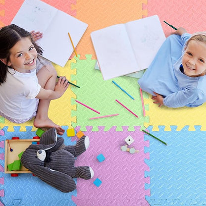 12 Tiles 12x12x1 Inch EVA Thick Interlocking Foam Floor Tiles Puzzle Exercise Mat Play Foam Mats for Boys Girls Baby Pets Home Classroom Nursery Gym(Multicolor)