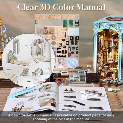 Book Nook Kit, DIY Dollhouse Booknook, Book Nook Miniature Kit for Bookshelf Insert Decor Crafts for Adults Teen Halloween, 3D Wooden Puzzle with Led Light (Hemingway House)