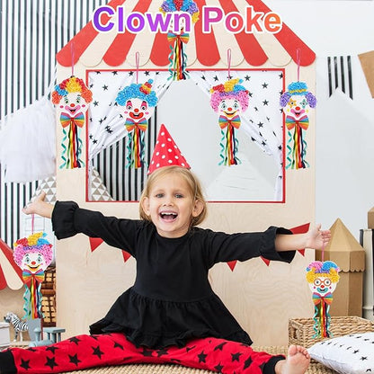 Fennoral 12 Pack Clown Craft Kit for Kids Make You Own Circus Poke in Art Craft Kits DIY Halloween Creative Activity Carnival Birthday Party Decoration