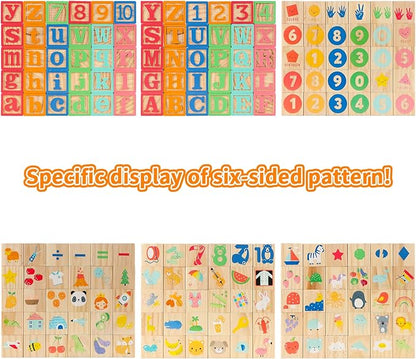 Joqutoys Wooden Building Blocks for Toddlers 1-3, Large Wood Baby Stacking Blocks Set for Kids, 30 PCS Alphabet Blocks with Toy Wagon, Educational Wooden Toys for Boys Girls Gifts 1.65"
