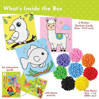 Kalakaram Pom Pom Picasso DIY Art & Craft Kit – Mess-Free Creative Activity for Kids, Pom Pom Craft & Activities, Gifts for Girls & Boys Ages 4, 5, 6, 7, 8, 9, Fun DIY Craft Kits for Children