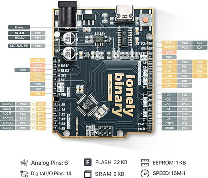 3-Pack Lonely Binary UNO R3 Development Board Gold Edition ATmega328P Type-C Microcontroller Compatible with Arduino IDE for DIY Projects and Prototyping (3 Pack - Black Gold Uno R3)
