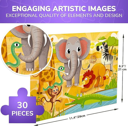 QUOKKA Puzzles for Kids Ages 3-5 - 30 Pieces Puzzles for Toddlers 2-4 - Africa Animals Learning Jigsaw Puzzles for Kids 4-6 Years Old - Educational Toys for Boy and Girl