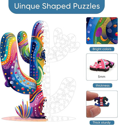 delobil Colorful Cactus Wooden Puzzles, 300 Pieces Jigsaw Puzzles 12.2'' x15.4'', Unique Design Liberty Wooden Puzzles for Adults and Kids, Family Game Gift Royal Size
