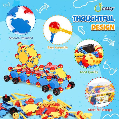 cossy 198 PCS STEM Building Toys for Kids, Construction Building Blocks, Educational Toys for 3-5 4-8 5-7 6-8 Year Old, Creative Games, Engineering, STEM Kits