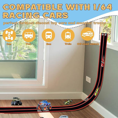 Flex Track 15 Ft Starter Set, Flexible Race Car Ramp Track for Ages 3 & Up with Suction Cups Compatible with Diecast 1/64th Cars